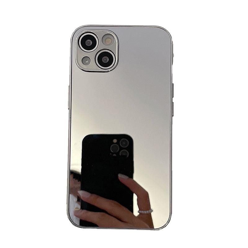 Luxury Clear Back Mirror Shock-Absorption Anti-Scratch Bright Reflection Protective Case Cover Silver Golden Mirror Shockproof Case for iPhone 14 13 12 Pro Max 11 X XR XS 8Plus iphone Hard Back Cover Stevvex