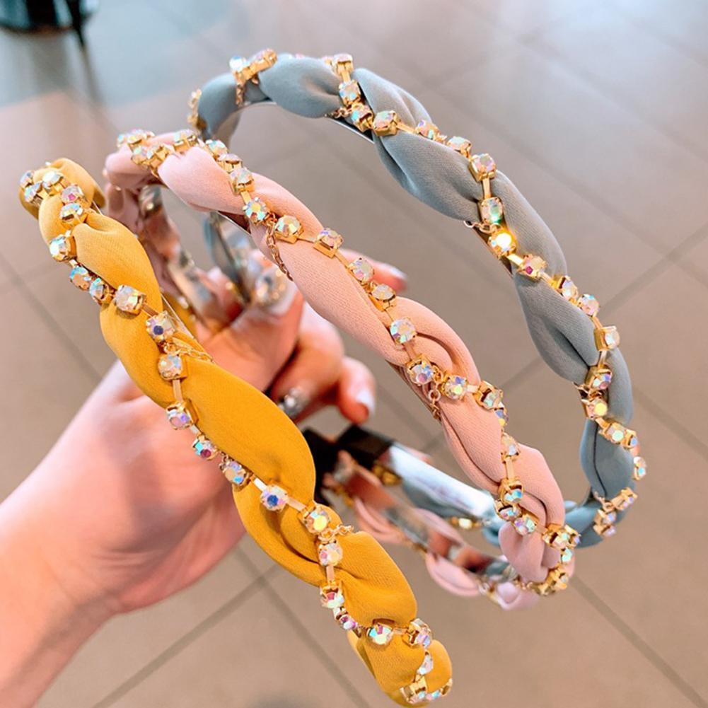 Luxury Crystal Rhinestone Cross Hair Bands For Girls Women Chiffon Stylish Headwear Korean Hair Bands Hoop New Fashion Gorgeous Hair Accessories For Women Stevvex