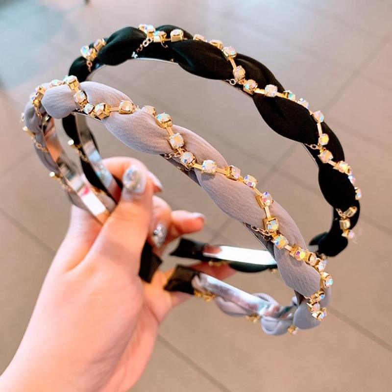 Luxury Crystal Rhinestone Cross Hair Bands For Girls Women Chiffon Stylish Headwear Korean Hair Bands Hoop New Fashion Gorgeous Hair Accessories For Women Stevvex
