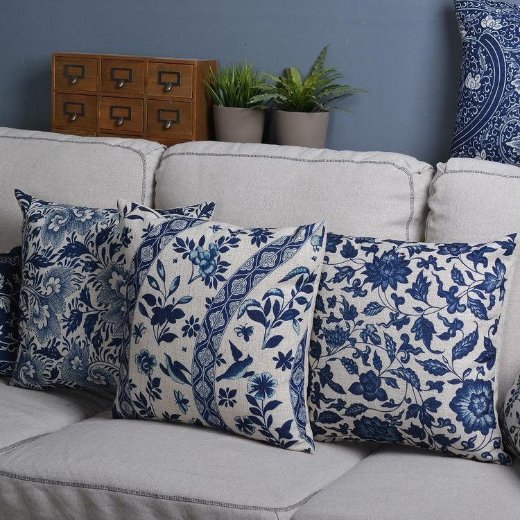 Luxury Decorative Throw Square Linen Pillowcase Blue And White Flower Bedroom Room Sofa Porcelain Printed Cushion Cover Decorative Sofa Throw Pillow Car Chair Home Decor Pillow Case Soft Design Stevvex
