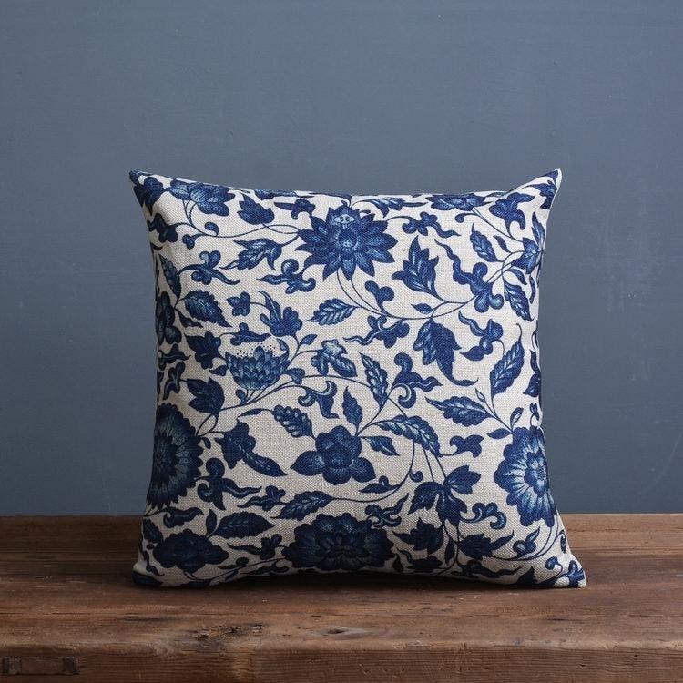 Luxury Decorative Throw Square Linen Pillowcase Blue And White Flower Bedroom Room Sofa Porcelain Printed Cushion Cover Decorative Sofa Throw Pillow Car Chair Home Decor Pillow Case Soft Design Stevvex
