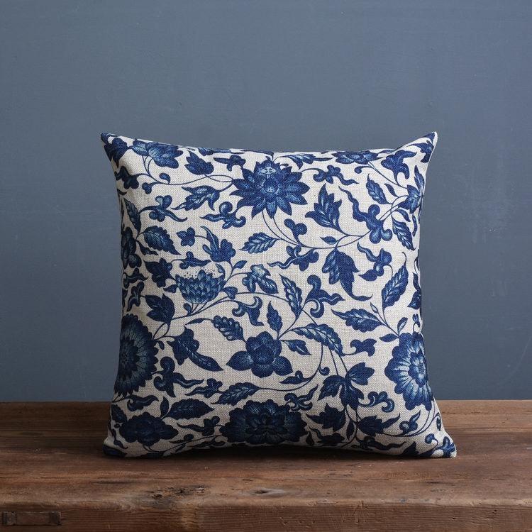 Luxury Decorative Throw Square Linen Pillowcase Blue And White Flower Bedroom Room Sofa Porcelain Printed Cushion Cover Decorative Sofa Throw Pillow Car Chair Home Decor Pillow Case Soft Design Stevvex