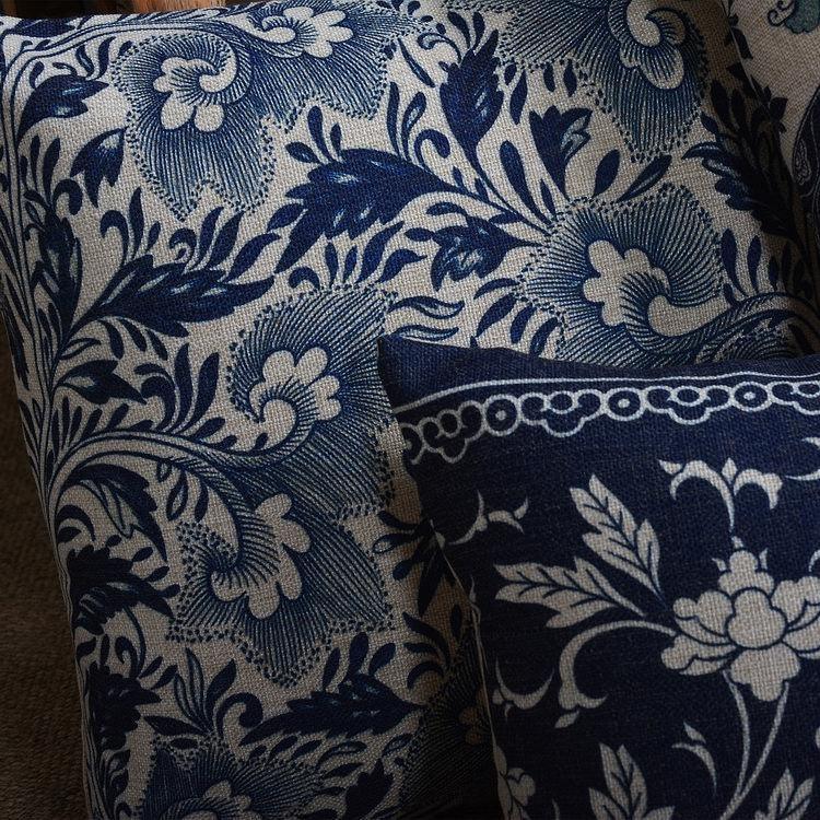 Luxury Decorative Throw Square Linen Pillowcase Blue And White Flower Bedroom Room Sofa Porcelain Printed Cushion Cover Decorative Sofa Throw Pillow Car Chair Home Decor Pillow Case Soft Design Stevvex