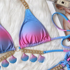 Luxury Diamond Bikini Halter Push Up Swimwear Women's Beach Bikini Crystal Side Bottom Triangle Bikini Halter Swimsuits Women Swimsuit Female Strappy Bikini Set Summer Party Bathing Suit Beachwear Stevvex