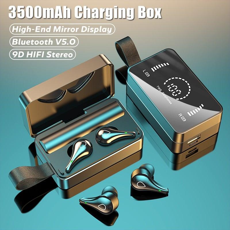 Luxury Earphone Bluetooth Compatible Headphones With Mic 3500mAh Mirror Charging Box Wireless Headphones Noise Cancelling HiFi Earbud Gaming Headsets Bluetooth MP3 Music Playes Sports Wireless Waterproof Touch Control Headphones Stevvex