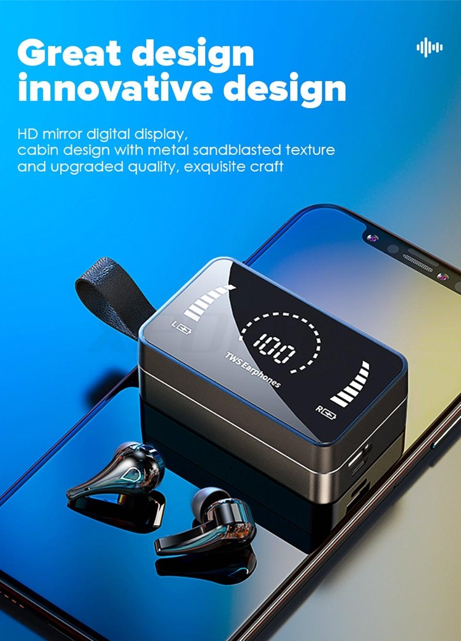 Luxury Earphone Bluetooth Compatible Headphones With Mic 3500mAh Mirror Charging Box Wireless Headphones Noise Cancelling HiFi Earbud Gaming Headsets Bluetooth MP3 Music Playes Sports Wireless Waterproof Touch Control Headphones Stevvex