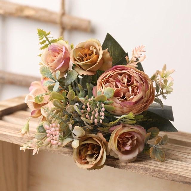 Luxury Fake Flowers Artificial Silk Roses High Quality Big Bouquet For Office Parties Bridal and Wedding Decoration Artificial Rose Flowers Bouquet Silk Flowers Rose for Home Bridal Wedding Party Festival Decor Stevvex