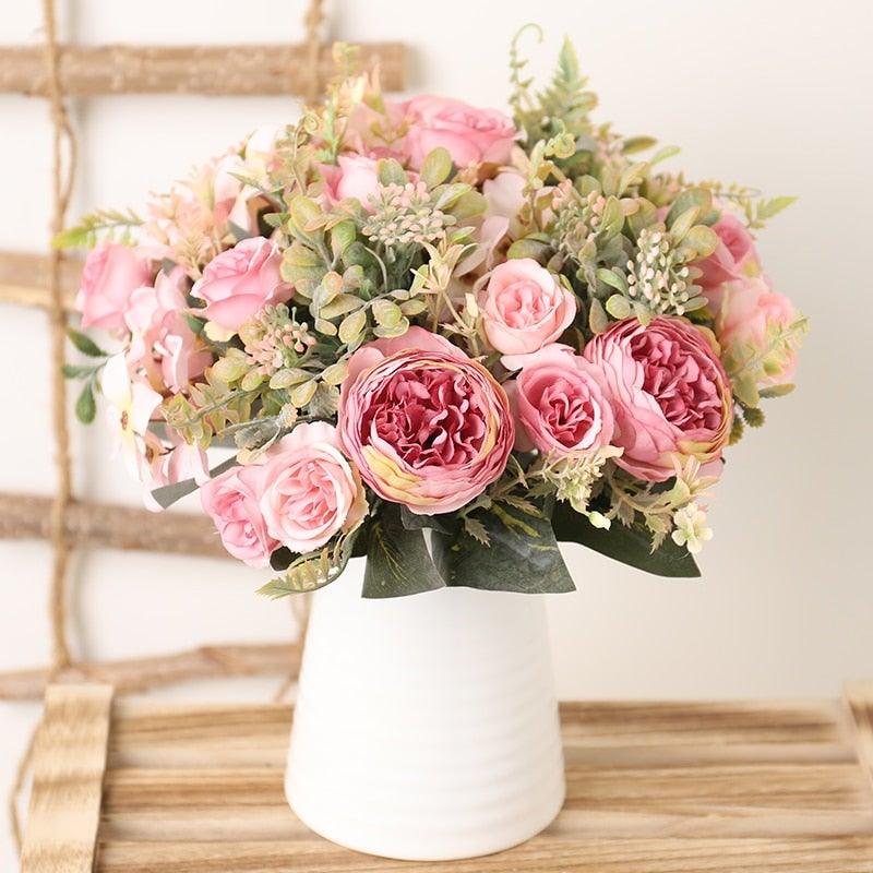 Luxury Fake Flowers Artificial Silk Roses High Quality Big Bouquet For Office Parties Bridal and Wedding Decoration Artificial Rose Flowers Bouquet Silk Flowers Rose for Home Bridal Wedding Party Festival Decor Stevvex