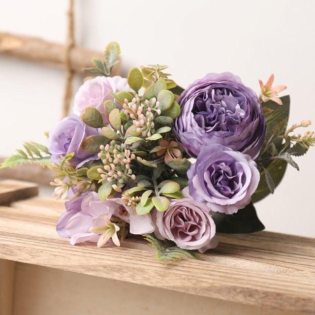 Luxury Fake Flowers Artificial Silk Roses High Quality Big Bouquet For Office Parties Bridal and Wedding Decoration Artificial Rose Flowers Bouquet Silk Flowers Rose for Home Bridal Wedding Party Festival Decor Stevvex
