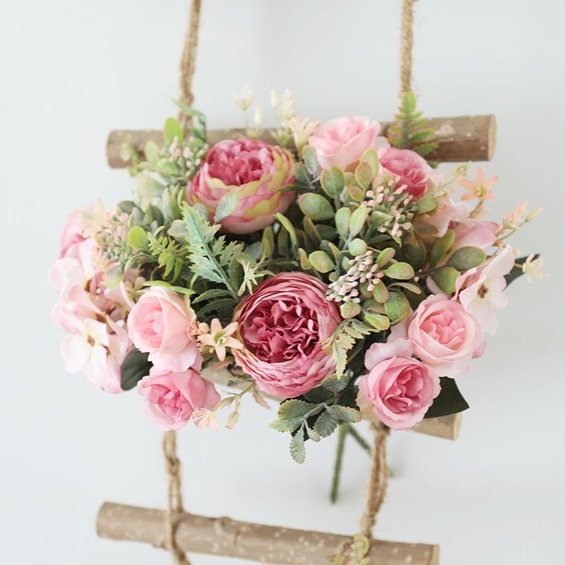 Luxury Fake Flowers Artificial Silk Roses High Quality Big Bouquet For Office Parties Bridal and Wedding Decoration Artificial Rose Flowers Bouquet Silk Flowers Rose for Home Bridal Wedding Party Festival Decor Stevvex