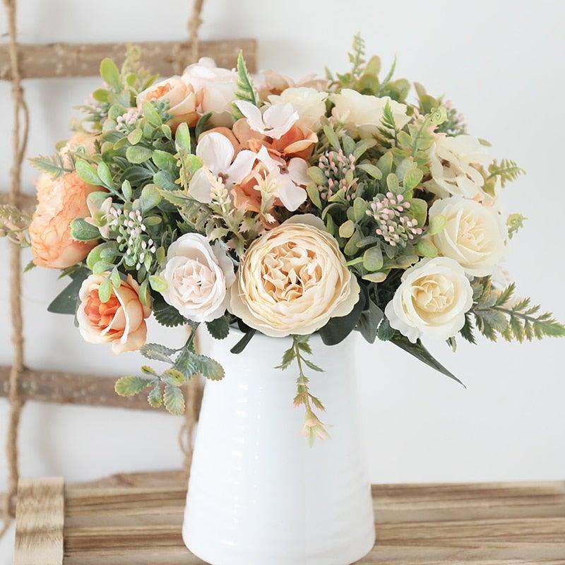 Luxury Fake Flowers Artificial Silk Roses High Quality Big Bouquet For Office Parties Bridal and Wedding Decoration Artificial Rose Flowers Bouquet Silk Flowers Rose for Home Bridal Wedding Party Festival Decor Stevvex