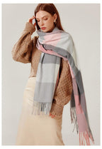 Luxury Fashion Autumn Winter Soft Warm Scarf Plaid Colorful Hijabs Cashmere Scarves Warm Soft Bandana Women's Lightweight Scarves Elegant Echarpe  Escharpe Soft Wool Elegant Tassel For Women