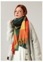 Luxury Fashion Autumn Winter Soft Warm Scarf Plaid Colorful Hijabs Cashmere Scarves Warm Soft Bandana Women's Lightweight Scarves Elegant Echarpe  Escharpe Soft Wool Elegant Tassel For Women