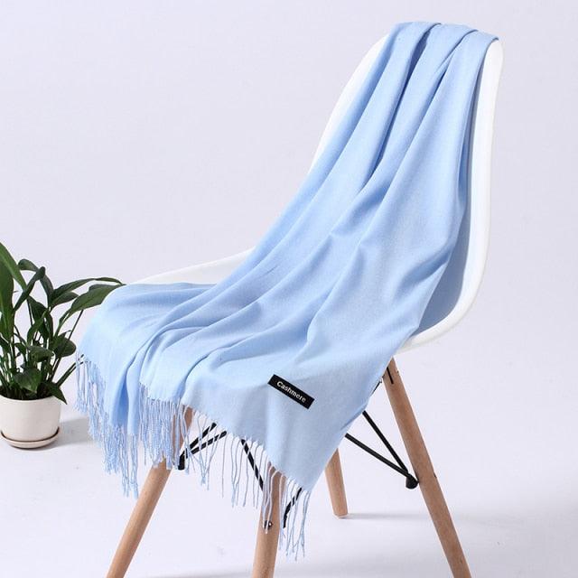 Luxury Fashion Winter Solid Colorful Soft Scarf Hijabs Tassels Long Warm Shawls Hijabs Lightweight Scarfs Scarves Cashmere Elegant Hijabs Scarves Wraps For Women Stevvex