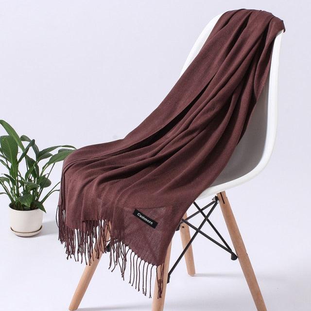 Luxury Fashion Winter Solid Colorful Soft Scarf Hijabs Tassels Long Warm Shawls Hijabs Lightweight Scarfs Scarves Cashmere Elegant Hijabs Scarves Wraps For Women Stevvex