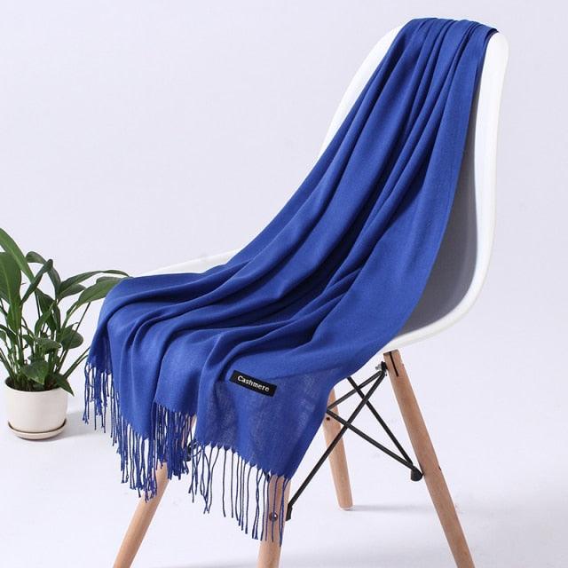 Luxury Fashion Winter Solid Colorful Soft Scarf Hijabs Tassels Long Warm Shawls Hijabs Lightweight Scarfs Scarves Cashmere Elegant Hijabs Scarves Wraps For Women Stevvex