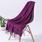 Luxury Fashion Winter Solid Colorful Soft Scarf Hijabs Tassels Long Warm Shawls Hijabs Lightweight Scarfs Scarves Cashmere Elegant Hijabs Scarves Wraps For Women Stevvex