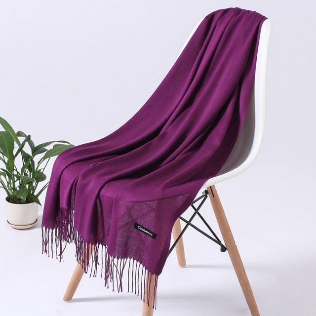 Luxury Fashion Winter Solid Colorful Soft Scarf Hijabs Tassels Long Warm Shawls Hijabs Lightweight Scarfs Scarves Cashmere Elegant Hijabs Scarves Wraps For Women Stevvex