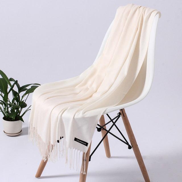 Luxury Fashion Winter Solid Colorful Soft Scarf Hijabs Tassels Long Warm Shawls Hijabs Lightweight Scarfs Scarves Cashmere Elegant Hijabs Scarves Wraps For Women Stevvex