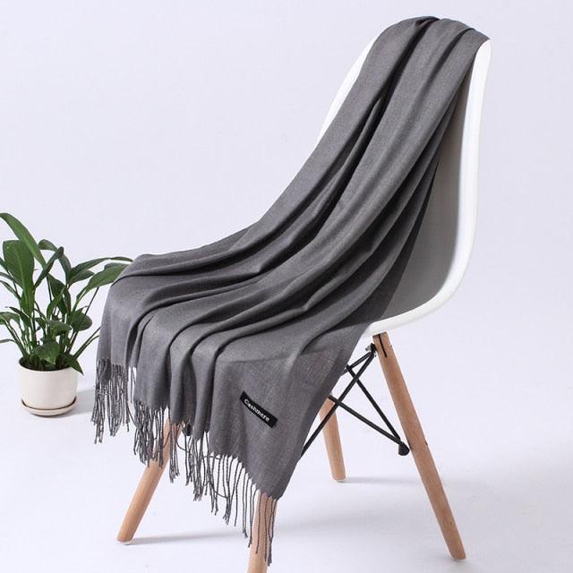 Luxury Fashion Winter Solid Colorful Soft Scarf Hijabs Tassels Long Warm Shawls Hijabs Lightweight Scarfs Scarves Cashmere Elegant Hijabs Scarves Wraps For Women Stevvex