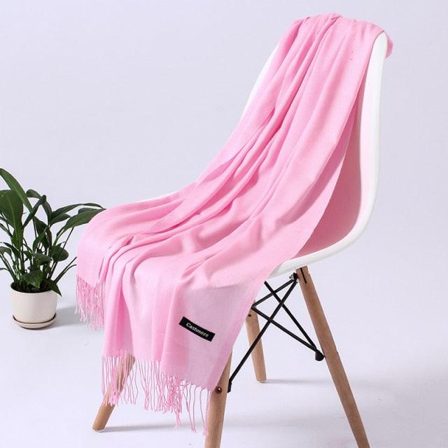 Luxury Fashion Winter Solid Colorful Soft Scarf Hijabs Tassels Long Warm Shawls Hijabs Lightweight Scarfs Scarves Cashmere Elegant Hijabs Scarves Wraps For Women Stevvex