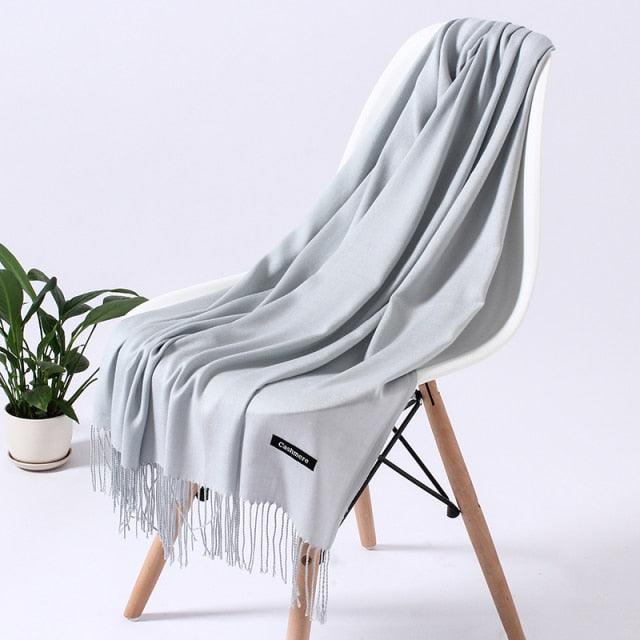 Luxury Fashion Winter Solid Colorful Soft Scarf Hijabs Tassels Long Warm Shawls Hijabs Lightweight Scarfs Scarves Cashmere Elegant Hijabs Scarves Wraps For Women Stevvex