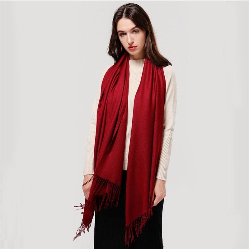Luxury Fashion Winter Solid Colorful Soft Scarf Hijabs Tassels Long Warm Shawls Hijabs Lightweight Scarfs Scarves Cashmere Elegant Hijabs Scarves Wraps For Women Stevvex