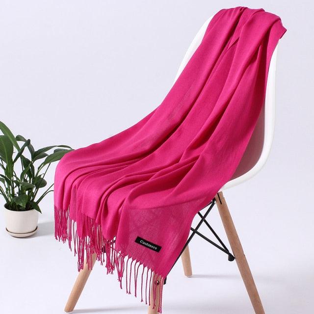 Luxury Fashion Winter Solid Colorful Soft Scarf Hijabs Tassels Long Warm Shawls Hijabs Lightweight Scarfs Scarves Cashmere Elegant Hijabs Scarves Wraps For Women Stevvex