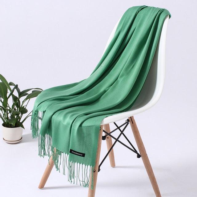 Luxury Fashion Winter Solid Colorful Soft Scarf Hijabs Tassels Long Warm Shawls Hijabs Lightweight Scarfs Scarves Cashmere Elegant Hijabs Scarves Wraps For Women Stevvex