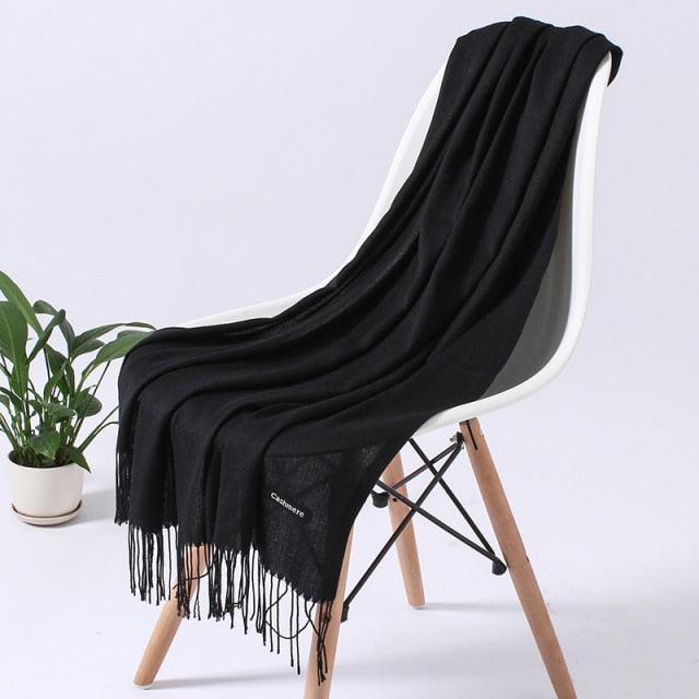 Luxury Fashion Winter Solid Colorful Soft Scarf Hijabs Tassels Long Warm Shawls Hijabs Lightweight Scarfs Scarves Cashmere Elegant Hijabs Scarves Wraps For Women Stevvex