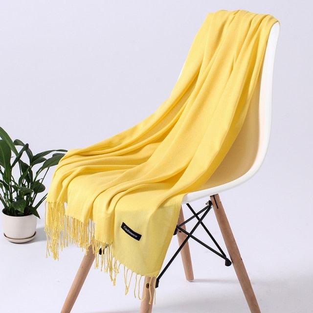 Luxury Fashion Winter Solid Colorful Soft Scarf Hijabs Tassels Long Warm Shawls Hijabs Lightweight Scarfs Scarves Cashmere Elegant Hijabs Scarves Wraps For Women Stevvex