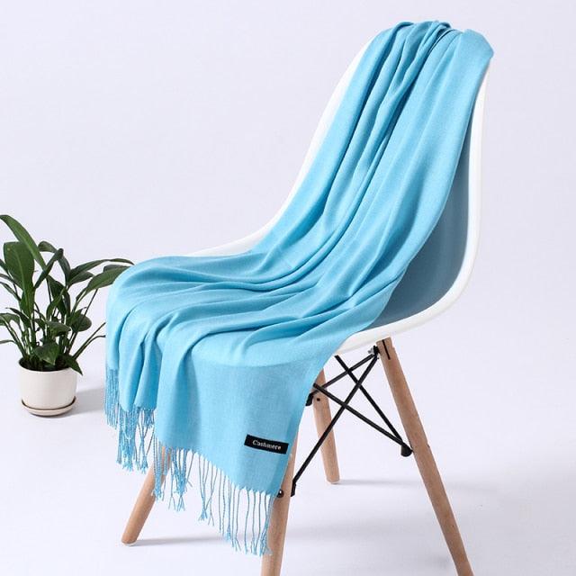 Luxury Fashion Winter Solid Colorful Soft Scarf Hijabs Tassels Long Warm Shawls Hijabs Lightweight Scarfs Scarves Cashmere Elegant Hijabs Scarves Wraps For Women Stevvex