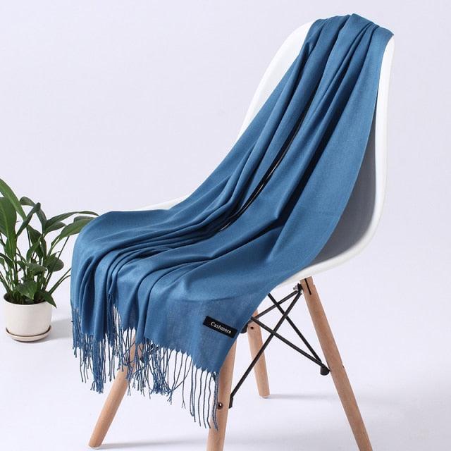 Luxury Fashion Winter Solid Colorful Soft Scarf Hijabs Tassels Long Warm Shawls Hijabs Lightweight Scarfs Scarves Cashmere Elegant Hijabs Scarves Wraps For Women Stevvex