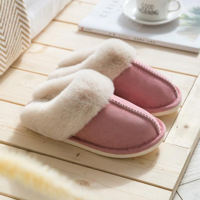 Luxury Faux Suede Home Women Full Fur Slippers Winter Warm Plush Bedroom Non-Slip Couples Shoes Indoor Furry Slippers Memory Foam Fluffy Soft Warm Slip On House Slippers Anti-Skid Cozy Plush For Indoor Outdoor Stevvex
