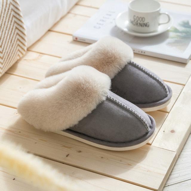 Luxury Faux Suede Home Women Full Fur Slippers Winter Warm Plush Bedroom Non-Slip Couples Shoes Indoor Furry Slippers Memory Foam Fluffy Soft Warm Slip On House Slippers Anti-Skid Cozy Plush For Indoor Outdoor Stevvex