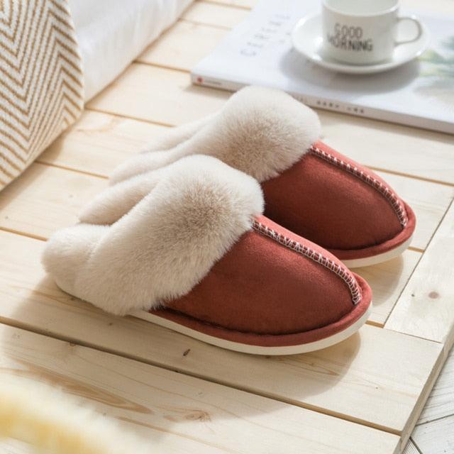 Luxury Faux Suede Home Women Full Fur Slippers Winter Warm Plush Bedroom Non-Slip Couples Shoes Indoor Furry Slippers Memory Foam Fluffy Soft Warm Slip On House Slippers Anti-Skid Cozy Plush For Indoor Outdoor Stevvex