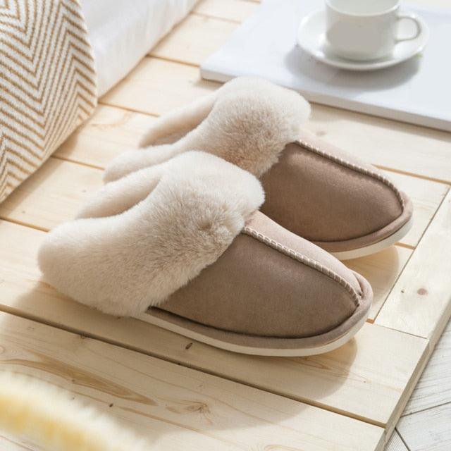 Luxury Faux Suede Home Women Full Fur Slippers Winter Warm Plush Bedroom Non-Slip Couples Shoes Indoor Furry Slippers Memory Foam Fluffy Soft Warm Slip On House Slippers Anti-Skid Cozy Plush For Indoor Outdoor Stevvex