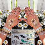 Luxury Flash Metallic Waterproof Temporary Tattoo Gold Silver Flower Tattoo Sticker Long Lasting Gold Design For Womens Stevvex