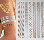 Luxury Flash Metallic Waterproof Temporary Tattoo Gold Silver Flower Tattoo Sticker Long Lasting Gold Design For Womens Stevvex