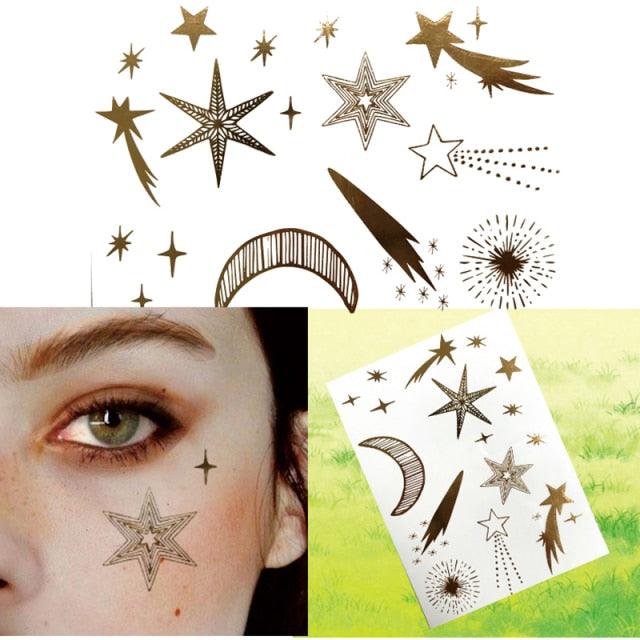Luxury Flash Metallic Waterproof Temporary Tattoo Gold Silver Flower Tattoo Sticker Long Lasting Gold Design For Womens Stevvex