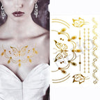 Luxury Flash Metallic Waterproof Temporary Tattoo Gold Silver Flower Tattoo Sticker Long Lasting Gold Design For Womens Stevvex