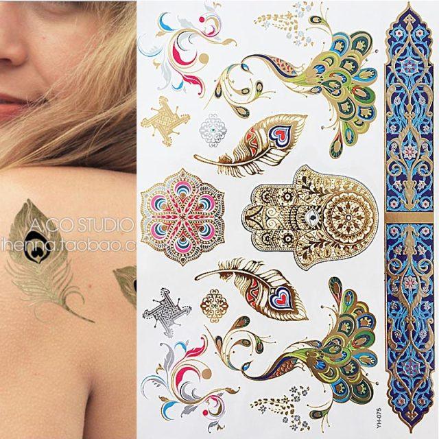 Luxury Flash Metallic Waterproof Temporary Tattoo Gold Silver Flower Tattoo Sticker Long Lasting Gold Design For Womens Stevvex