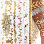 Luxury Flash Metallic Waterproof Temporary Tattoo Gold Silver Flower Tattoo Sticker Long Lasting Gold Design For Womens Stevvex