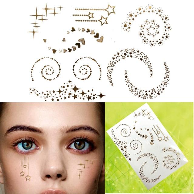 Luxury Flash Metallic Waterproof Temporary Tattoo Gold Silver Flower Tattoo Sticker Long Lasting Gold Design For Womens Stevvex