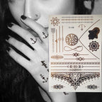 Luxury Flash Metallic Waterproof Temporary Tattoo Gold Silver Flower Tattoo Sticker Long Lasting Gold Design For Womens Stevvex
