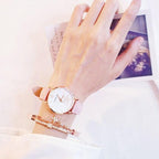 Luxury Girl Watch Student High School Small Fresh Watch Pink Cute Star Starry Sky Casual Leather Female Wrist Watch Leather Band Thin Minimalist Casual Simple Dress Watch Stevvex
