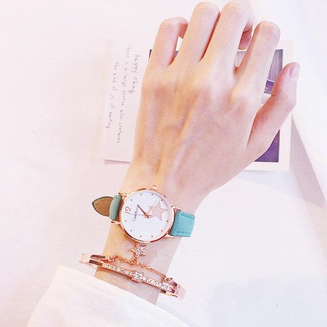 Luxury Girl Watch Student High School Small Fresh Watch Pink Cute Star Starry Sky Casual Leather Female Wrist Watch Leather Band Thin Minimalist Casual Simple Dress Watch Stevvex