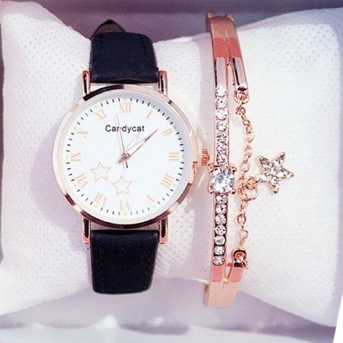 Luxury Girl Watch Student High School Small Fresh Watch Pink Cute Star Starry Sky Casual Leather Female Wrist Watch Leather Band Thin Minimalist Casual Simple Dress Watch Stevvex