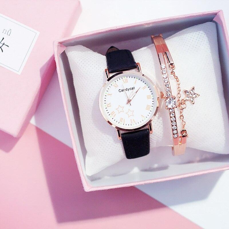 Luxury Girl Watch Student High School Small Fresh Watch Pink Cute Star Starry Sky Casual Leather Female Wrist Watch Leather Band Thin Minimalist Casual Simple Dress Watch Stevvex