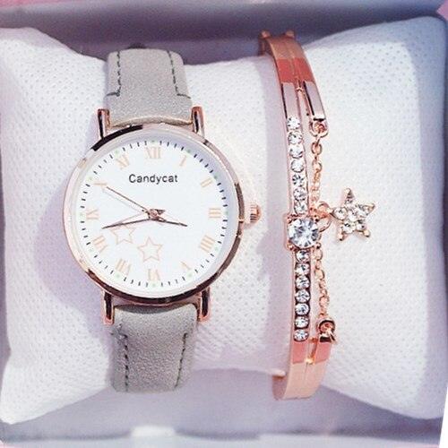 Luxury Girl Watch Student High School Small Fresh Watch Pink Cute Star Starry Sky Casual Leather Female Wrist Watch Leather Band Thin Minimalist Casual Simple Dress Watch Stevvex